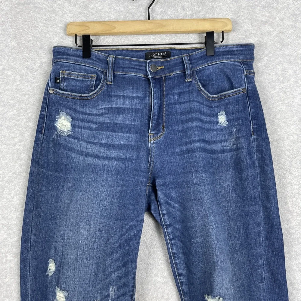 Judy Blue Slim Straight Jeans Womens 11/30 Blue Distressed Stretch Denim